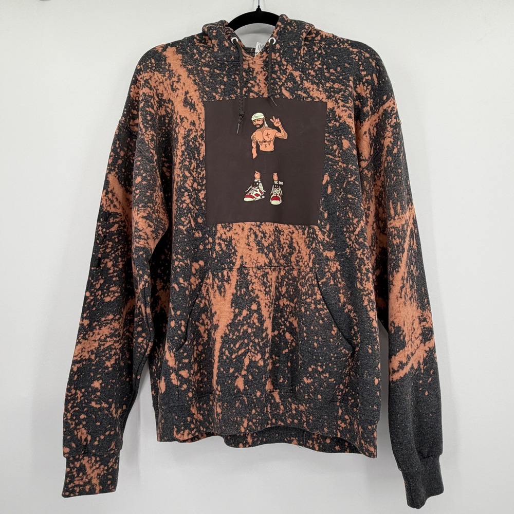 MF Doom Graphic Hoodie Pullover Bleach Wash The Boondocks Black Orange Large